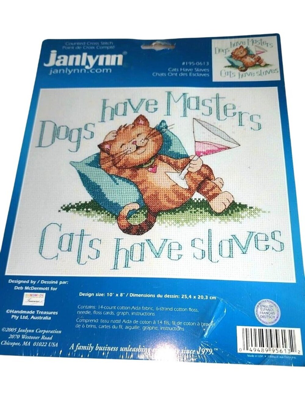 Janlynn Cross Stitch Kit Cats Have Slaves Dogs Have Masters 10"x8" Sealed New Ol